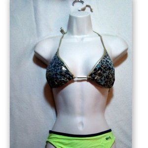 Lady Phat Size S Black Blue and Gold String Bikini Top